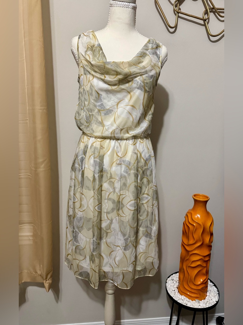 The Limited Sleeveless Cowl Floral Dress in Ivory and Olive